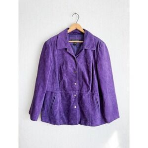 Bernardo Nordstrom Purple Suede Leather Snap Front Jacket Womens Size XL